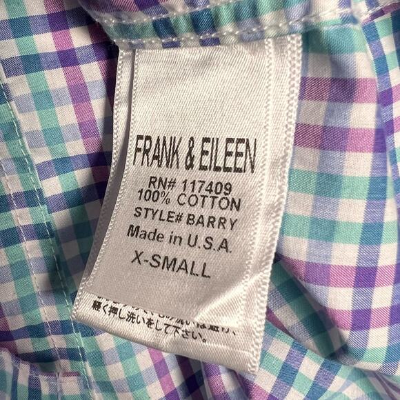 Frank & Eileen Barry Purple Blue Check Plaid Button Down Shirt XS USA Made - Picture 4 of 6